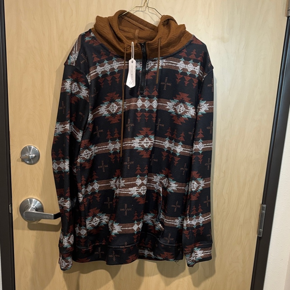 Men's Patterned Hoodie - Black and Brown